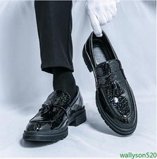 Mens Shiny Faux Leather Tassel Oxfords Business Formal Casual Club Wedding Shoes