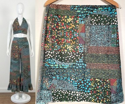 Vintage 60 s/70 s Patchwork Print Silky Lightweight Nylon Fabric 2.5 Yards