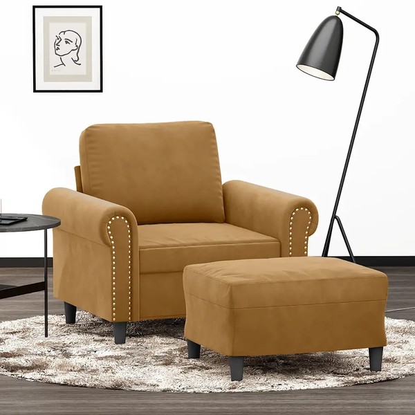 Sessel Mit Hocker Samt Braun 60 Cm Sitzbreite Polstersessel Wohnzimmer-image