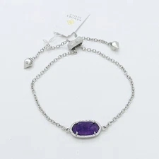 New Kendra Scott Elaina Silver Adjustable Chain Bracelet In Amethyst