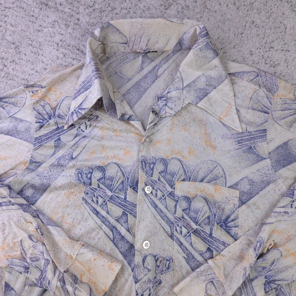 VTG 70s Disco Shirt Mens Medium Long Sleeve Dagger Collar Vanderbilt Pattern - Image 3 of 4