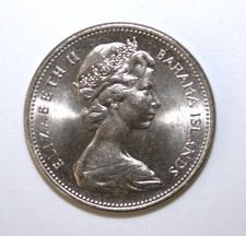 S12 - Bahamas 25 Cents 1966 Brilliant Uncirculated Nickel Coin - Bahamian Sloop