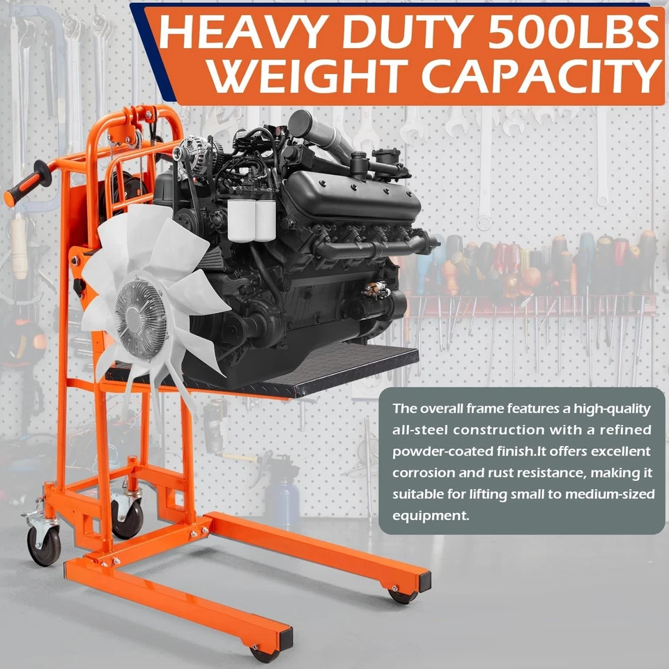Material Lift Winch Stacker with Casters, 500 Lbs Capacity, Pallet Truck Dolly - Image 4 of 4