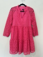 J. Crew  Hot Pink Embroidered Eyelet Tiered Popover Dress Size XXS 2038