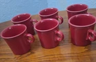 (6) RED HOMER LAUGHLIN FIESTA MUGS WITH RING HANDLES