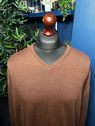 Marks And Spencer M&S V-Neck Pullover Merinowolle Seide Herren 2XL Praline Rost Orange