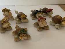 Turtles Tortoise Mini Figurines Cowry Sea Shell w/ Glasses Hat Vintage Set of 8