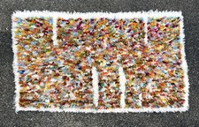 Vintage Handmade Latch Hook Rug Completed Multicolor Entry Floor Mat 34x19"