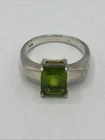 Vtg FNA Sterling Silver 925 Emerald Cut Green Peridot Glass Ring size 7.25tested
