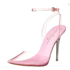 Jessica Simpson Clear Pink Lucite Ankle Strap Pointed Toe Stiletto Heels 7.5M