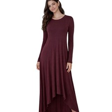 BCBG Max Azria Asymmetrical Burgundy Long Sleeve Midi Dress XS Boho Chic Style