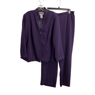 Dana Kay Womens Purple 2 Piece Pant Suit Grommet Trim Zip Jacket Size 18W