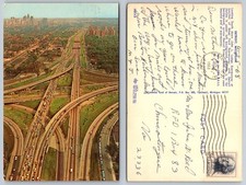 Detroit 1968 John C. Lodge Edsel Ford Expressway Interchange Postcard