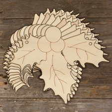 10x Wooden Holly Leaves & Berries Craft Shapes 3mm Plywood Christmas Decoration
