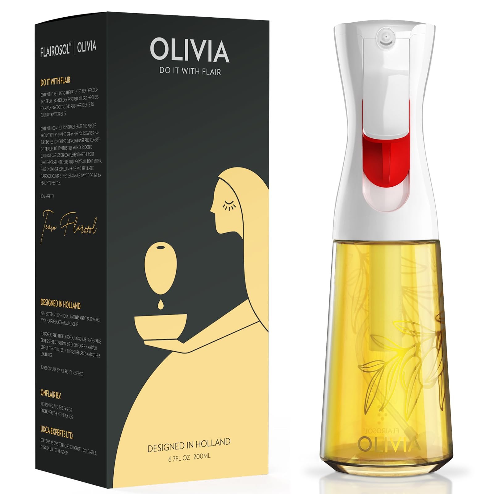 OLIVIA 200ml Spruzzatore di Olio in Vetro Tecnologia a Spruzzo Continuo con
