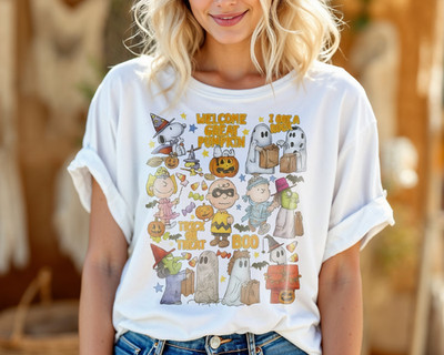 Halloween Cartoon Characters T-Shirt Trick or Treat Cute Pumpkin Ghost Tee A504