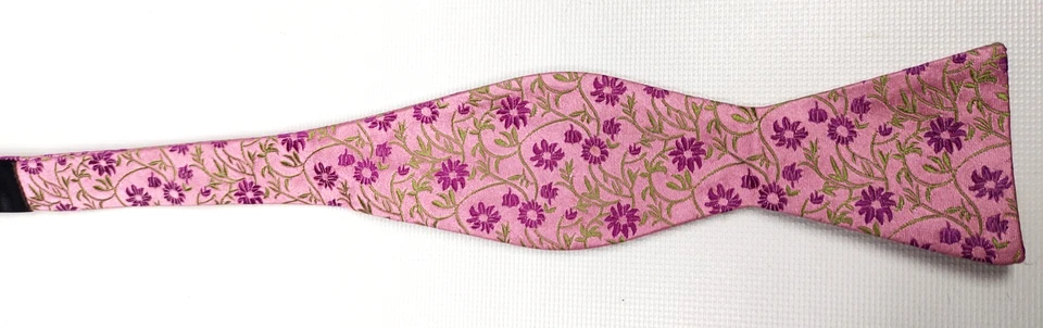Countess Mara 100% Silk Handmade Pink FLoral Self Tie Adjustable Bow Tie Embroid - Image 4 of 4