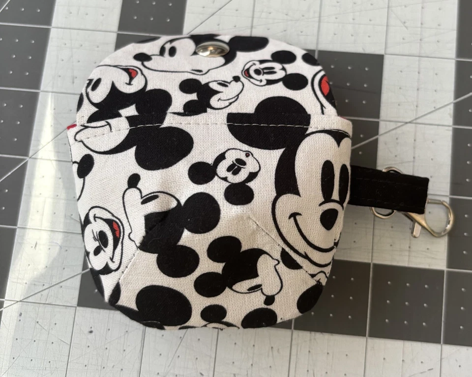 Fabric Micky Mouse Ear Buds Pouch with Swivel Hook New Unused Handmade 3”x4” - Image 2 of 4