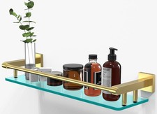 Glass Shelf for Bathroom 20    with Railing, Brushed Gold