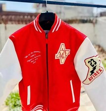 Real Men's Avirex Cowhide Leather Jacket Flight Bomber American Varsity Jacket