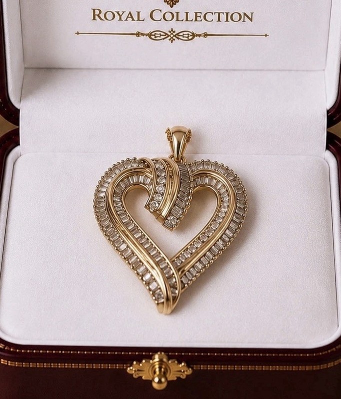 14k Yellow Gold Sterling Silver 1 Ct Diamond Pave HEART Pendant 925 Necklace 18”