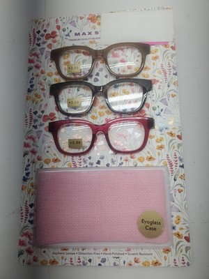 3 Pack Reading Glasses oversized Stylish Max studio Designer. 3.0 Magnification