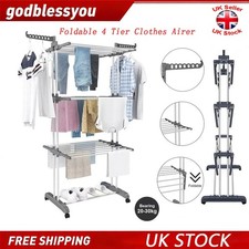 Heavy Duty Clothes Airer Clothes Drying Rack 4-Tier Foldable Laundry Washing Dry