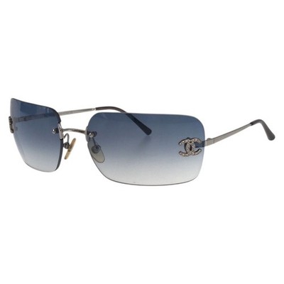 Chanel 4017-D Black Embellished CC Rimless Blue Gradient Authentic