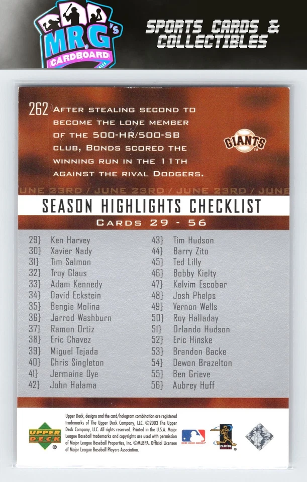 2004 Upper Deck #262 Barry Bonds - Image 2 of 2