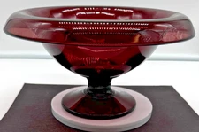 Amethyst Purple Glass Pedestal Footed Bowl Rolled Edge Console Fruit Compote 9.5