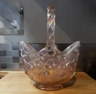 Fenton Vintage Pink Opalescent Lily of the Valley Iridescent Glass Basket