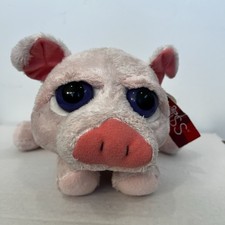 Russ Berrie Lil' Peepers Plush Beanie Pink Pig Audrey Purple Eyes With Tags 8  