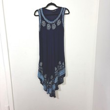 VTG 90s S.R. Fashion India Trapeze Dress Embroidery Boho Handkerchief Hem OS