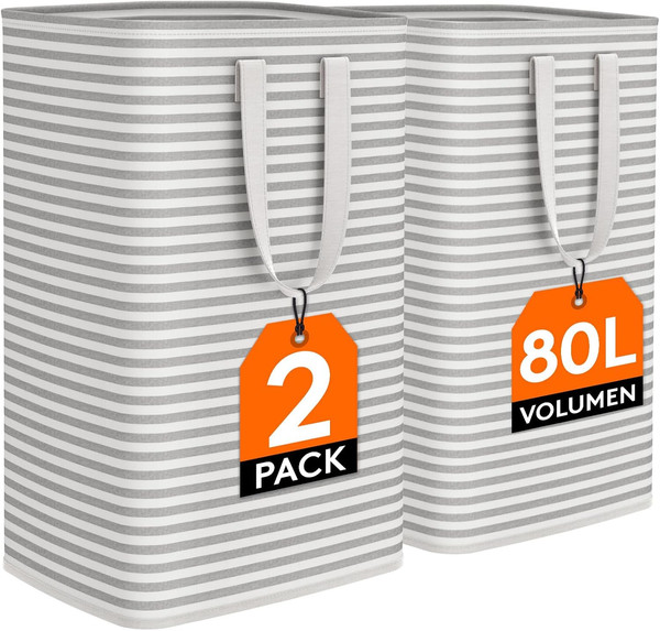 Lifewit 2Er Set 80L WäSchekorb, GroßEr Faltbare WäSchebox, WäSchesammler, WäSche-image