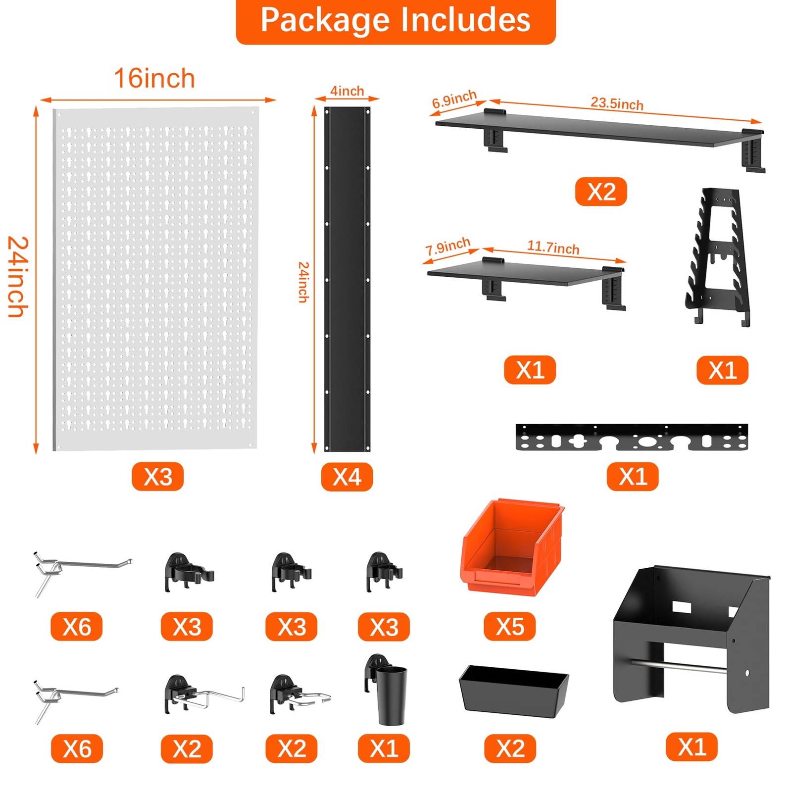 TORACK Pegboard Wall Organizer 4 ft. Garage Metal Utility Tool Storage Kit with