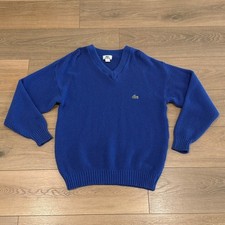 LACOSTE Blue Chunky Knit Vintage 90's Y2K V Neck Cotton Warm Sweater Size Medium