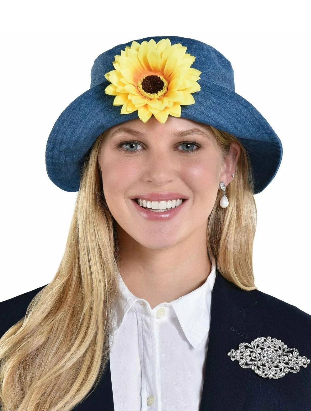 90's Style Sunflower Bucket Hat Fashion Blue Sun Flower Blossom TV Show Floral