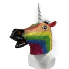 Halloween Masquerade Latex Colorful Unicorn Horse Head Mask Party Props