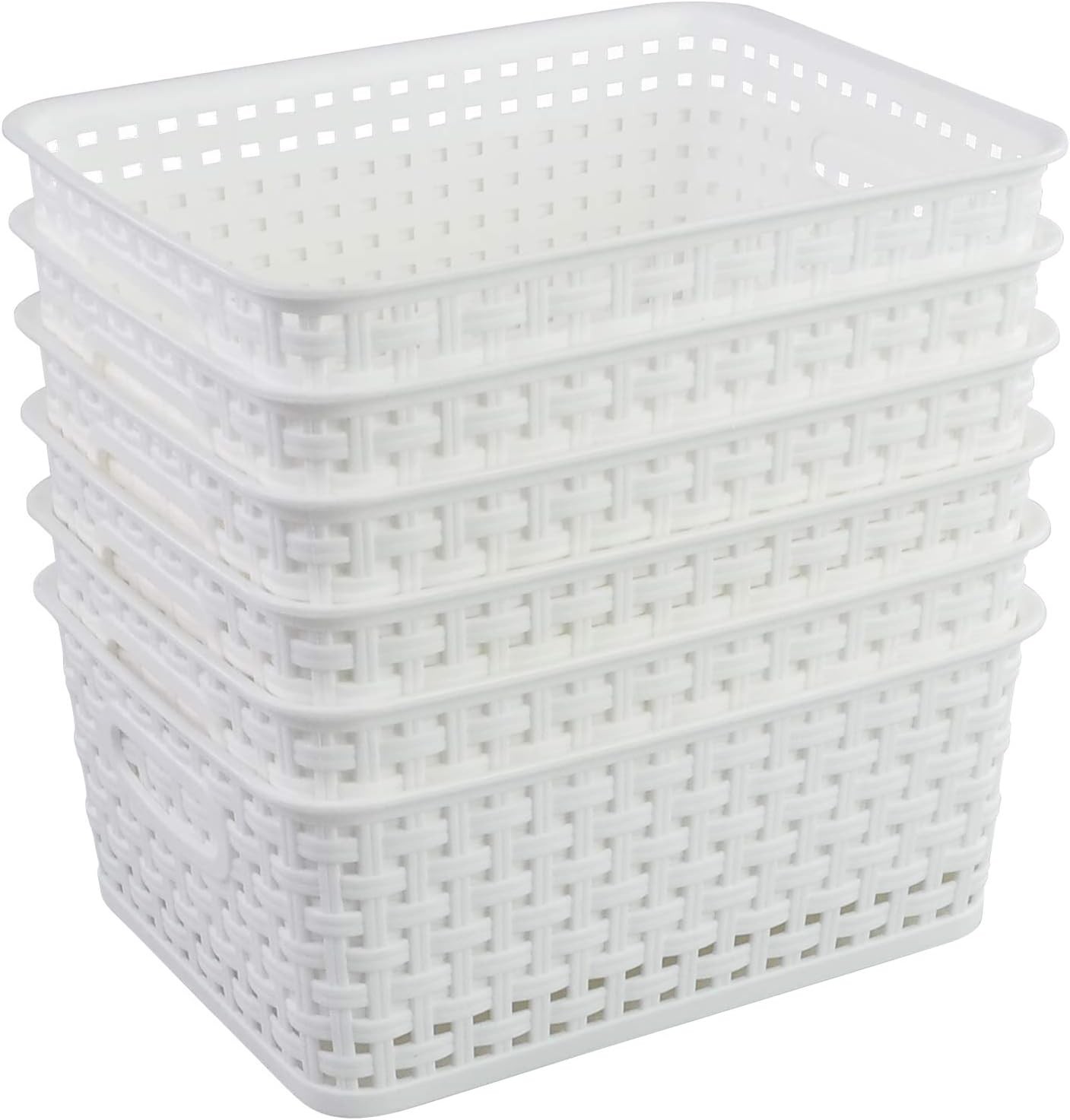 Plastic White Storage Baskets, 6 Pack Small Organizer Baskets Box