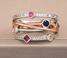 Silver Rose gold 4 level ring yellow blue pink bubbles & diamond shapes size 64