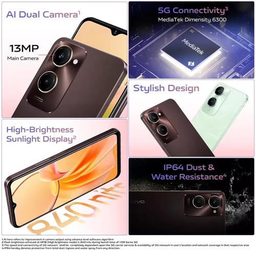 vivo Y28E 5G (Red ,64 GB 4GB RAM)6.56" 50MP Dimensity 6300 processor Unlocked. - Picture 5 of 5