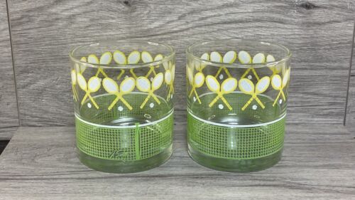 Vintage Libbey J. Scott Tennis Racket Lowball Whiskey Glasses HTF Barware 2pcs - Picture 2 of 17