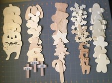 35 dünne Rohholz Formen zum Basteln Weihnachten Ostern Halloween Ornamente Kind DIY