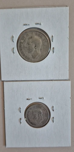 1943 Canada 10 Cent, 25 Cent Silver Coins, Album Fillers? - 4966