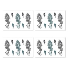 4-Sheets Romantic Feather Tattoo Feather Temporary Feather Black Blue Tattoos