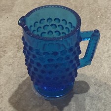 Vintage 1940  s Fenton Mini Hobnail 3  Blue Glass Creamer Pitcher - Excellent 