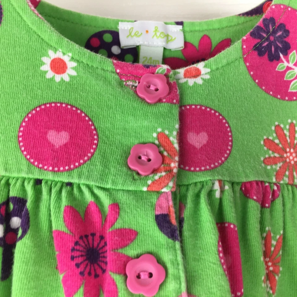 Vestido Le Top Verde Rosa Púrpura Búho Gato Algodón Jersey Estampado - Niñas 24 Meses Foto 3 de 4