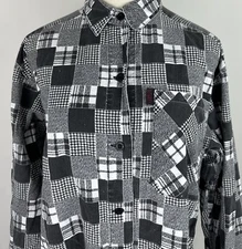 Vintage 90s GITANO Button Up Shirt WOMENS M Black Plaid Patchwork Distressed 