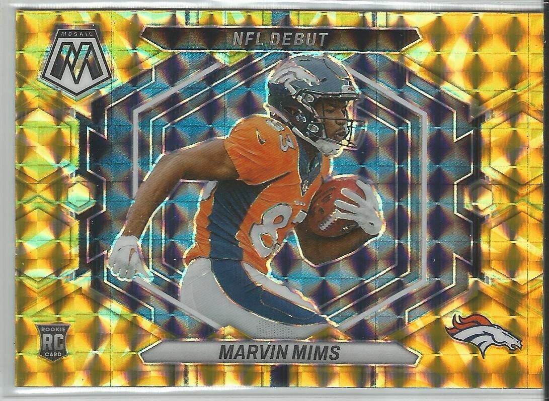 Marvin Mims 2023 Panini Mosaic Rookie Debut Reactive Yellow Prizm RC #ND-13