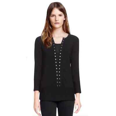 Tory Burch Yessica Black 100% Merino Wool Knit Tunic Sweater Top Size XS
